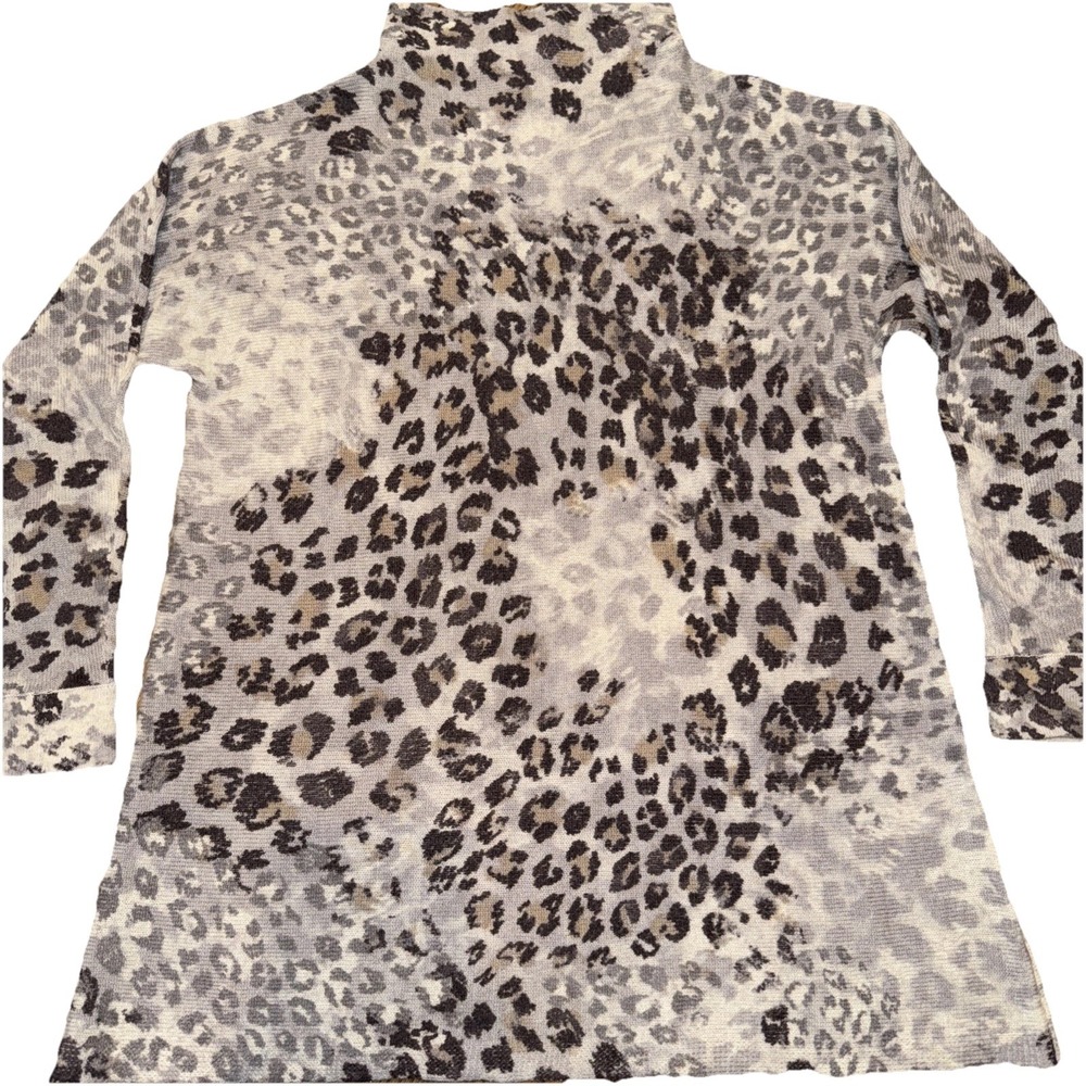 Kinross Cashmere Sweater Mock Neck‎ XS Gray Leopard NWOT 3/4 Sleeve